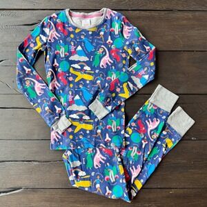 Mini Boden EUC Girls Long Pajama Set 12Y Blue Famous Women Girl Power Snug Fit